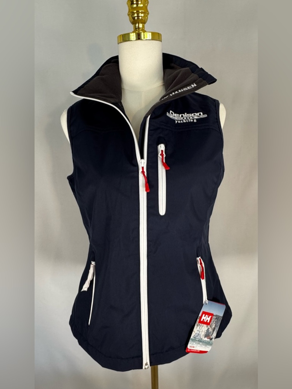 Helly Hansen Navy Sleeveless Sailing Vest with White Trim Denison Yachting Logo